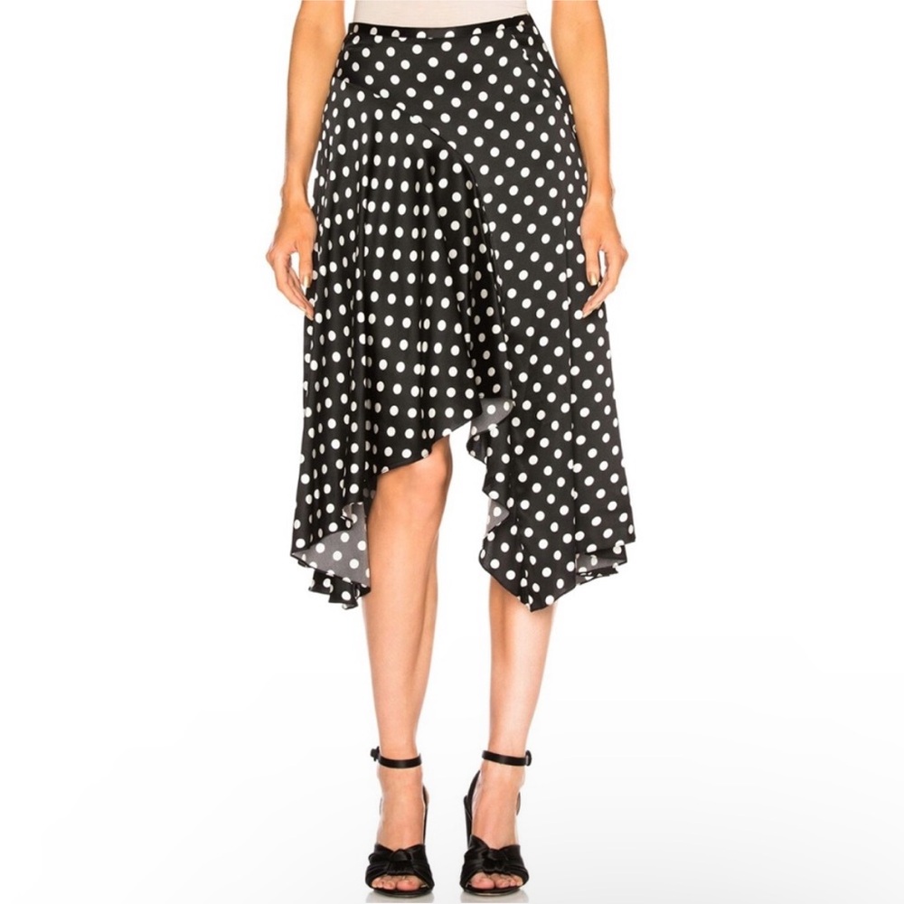 Caroline Constas Black and White polka dot ruffle Asymmetrical Skirt EUC